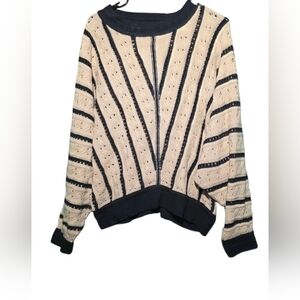 Listicle Striped Knit Sweater - Cream and Navy Size Large EUC 29 PTP